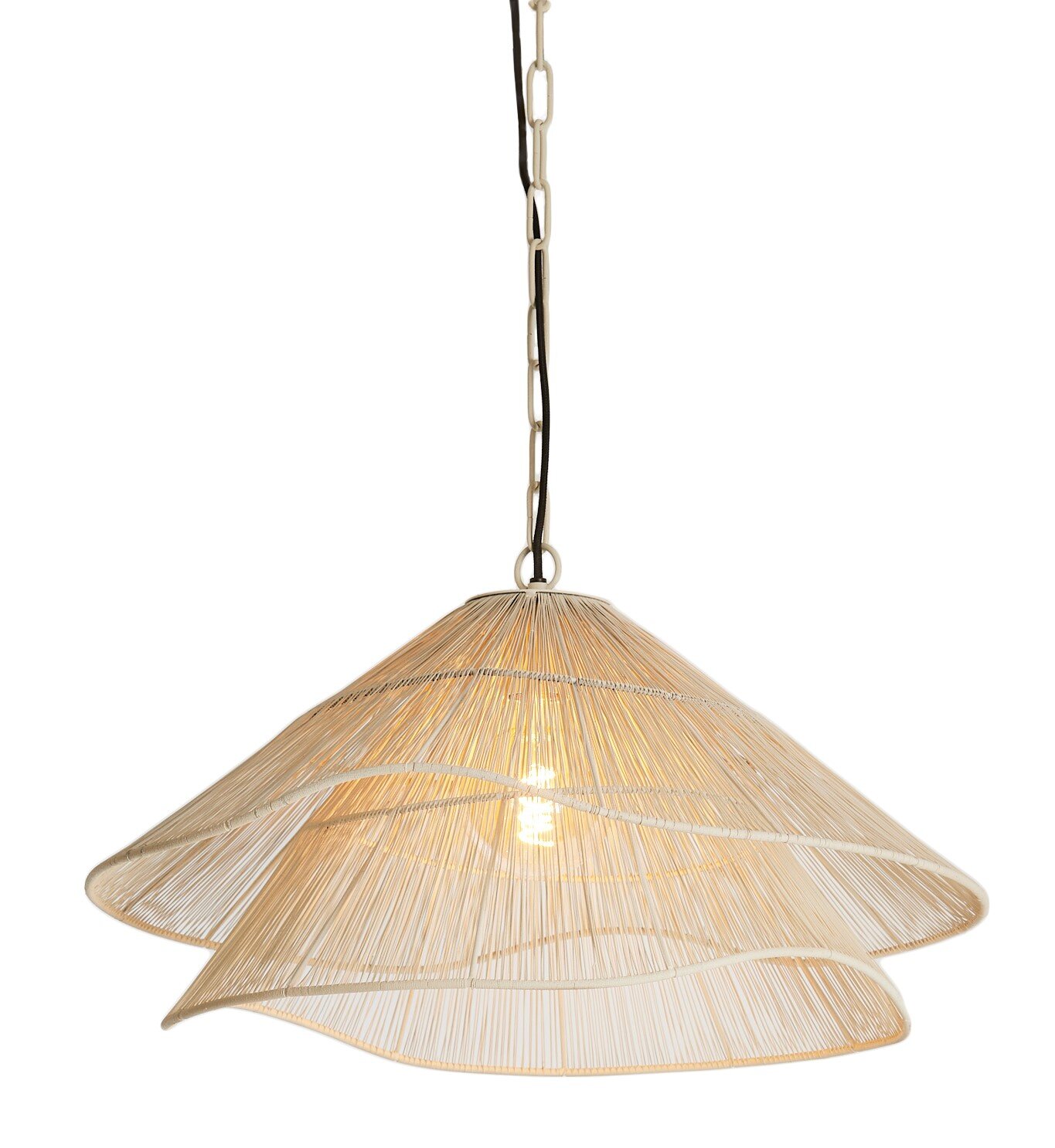Hanglamp met gevlochten kap van natuurlijk materiaal, zijaanzicht