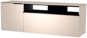 Hänge-Lowboard in cremefarbenem Design mit schwarzem offenen Fach, seitliche Perspektive