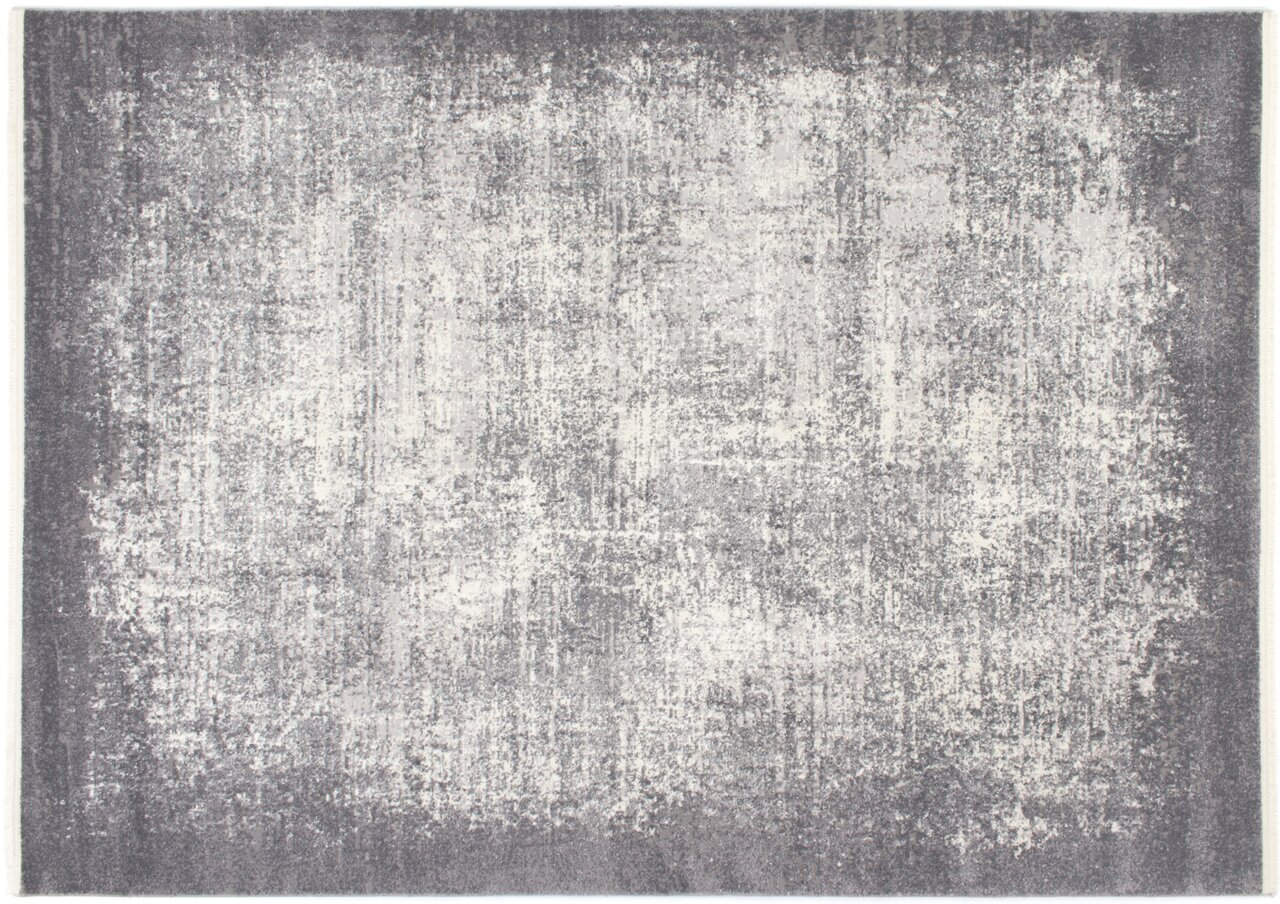 Designer Teppich in Grau- und Weißtönen mit abstraktem Muster, Draufsicht