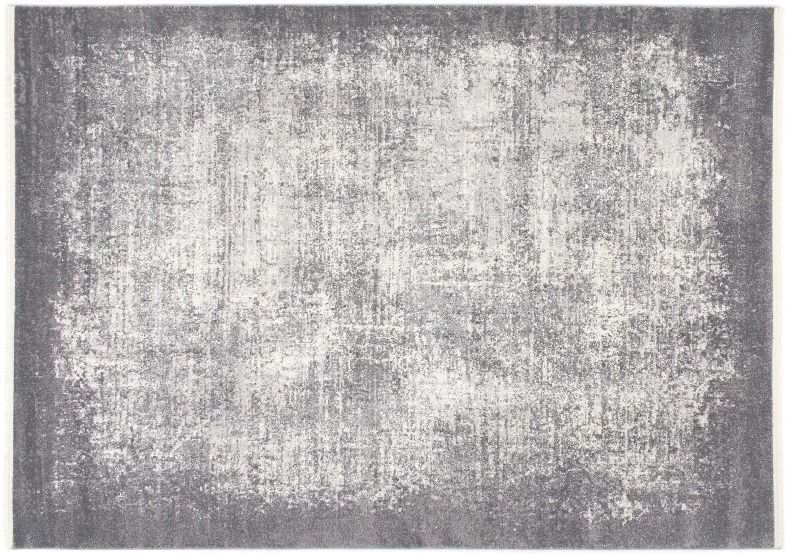 Designer Teppich in Grau- und Weißtönen mit abstraktem Muster, Draufsicht