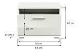 Weiße Garderobenkombination mit Schublade und offenem Fach, Frontansicht, Maße: 54 cm Breite, 40 cm Höhe, 37 cm Tiefe.