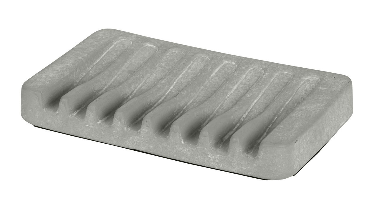 Keramik Seifenablage Londa in rechteckiger Form mit Rillen, seitliche Perspektive