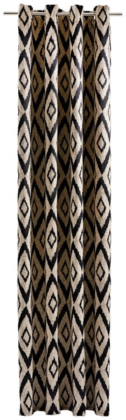 Ösenschal mit geometrischem Muster in Schwarz und Beige, frontal aufgenommen.