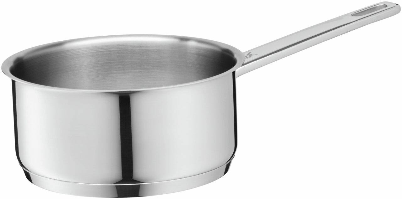 Edelstahl-Stielkasserolle aus dem Topfset Compact Cuisine, seitliche Perspektive