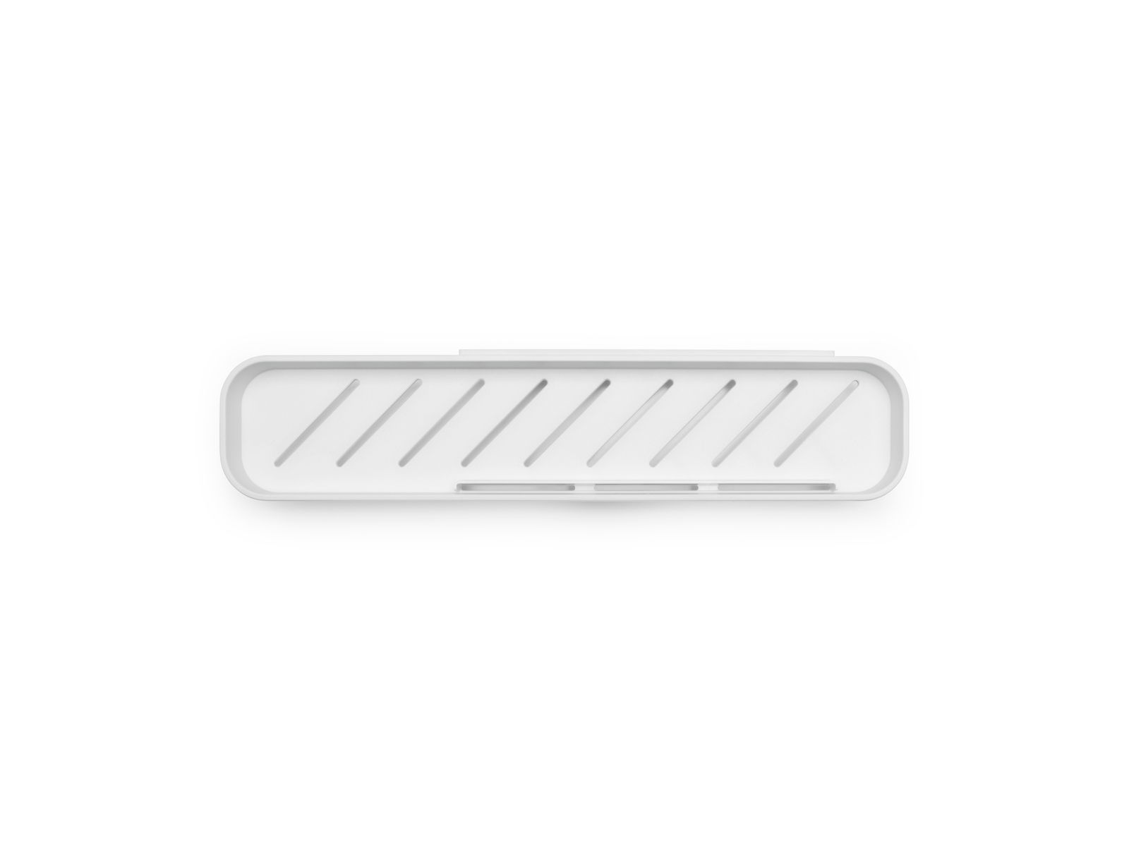 Weiße Duschablage mit schrägen Rillen, Ansicht von oben