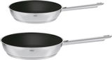 Zweiteiliges Pfannenset Elegance mit 24 cm Durchmesser, seitliche Perspektive, Edelstahl mit Antihaftbeschichtung.