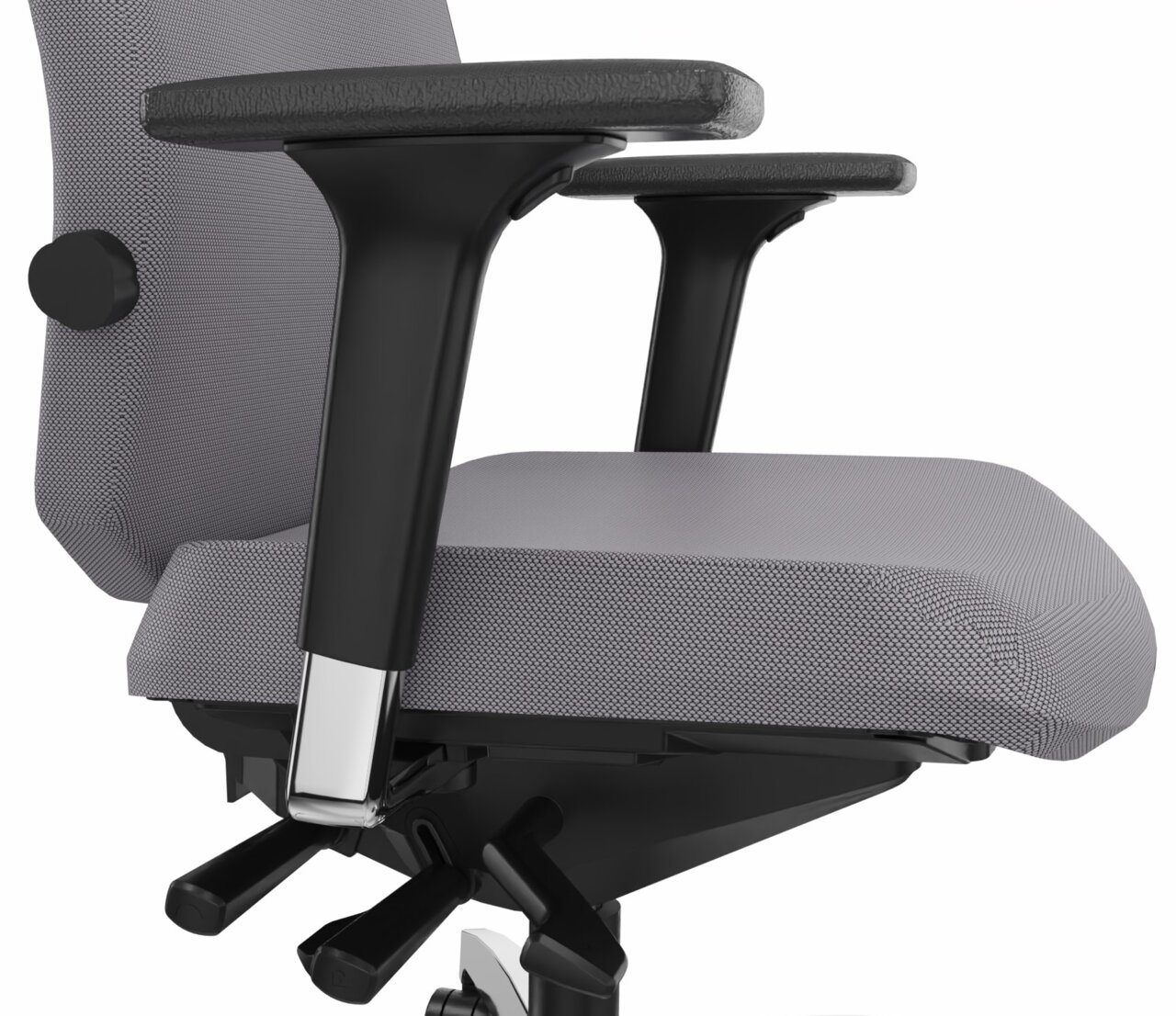 Dauphin Drehstuhl STILO Nahaufnahme eines grauen Drehstuhls mit Armlehnen, seitliche Perspektive