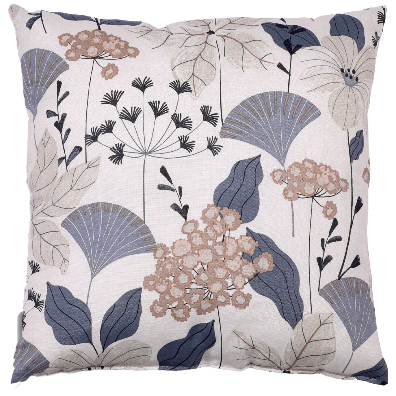 Go-De 48x48cm Zierkissen Zierkissen mit floralem Muster in Blau- und Beigetönen, Vorderansicht