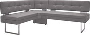 Graue Eckbank mit modernem Design und Metallbeinen, seitliche Perspektive