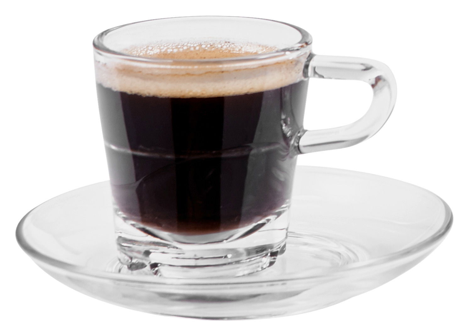 Espressotasse Senso 70ml aus Glas mit Untertasse, seitliche Perspektive