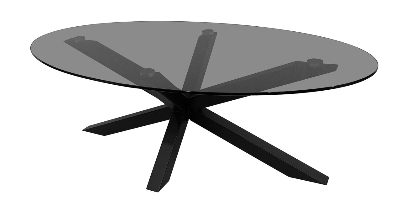 Z2 Couchtisch BERNADETTE Moderner Couchtisch mit schwarzem Metallgestell und runder Glasplatte, seitliche Perspektive