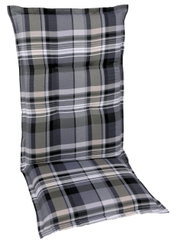 Stoelbekleding met grijs en zwart ruitpatroon, zijaanzicht