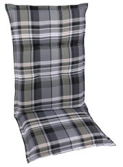 Sesselauflage mit grauem und schwarzem Karomuster, seitliche Perspektive