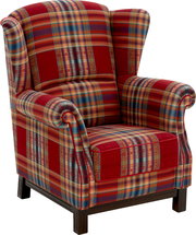 Solitärsessel mit buntem Karomuster, Vorderansicht