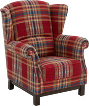 Solitärsessel mit buntem Karomuster, Vorderansicht