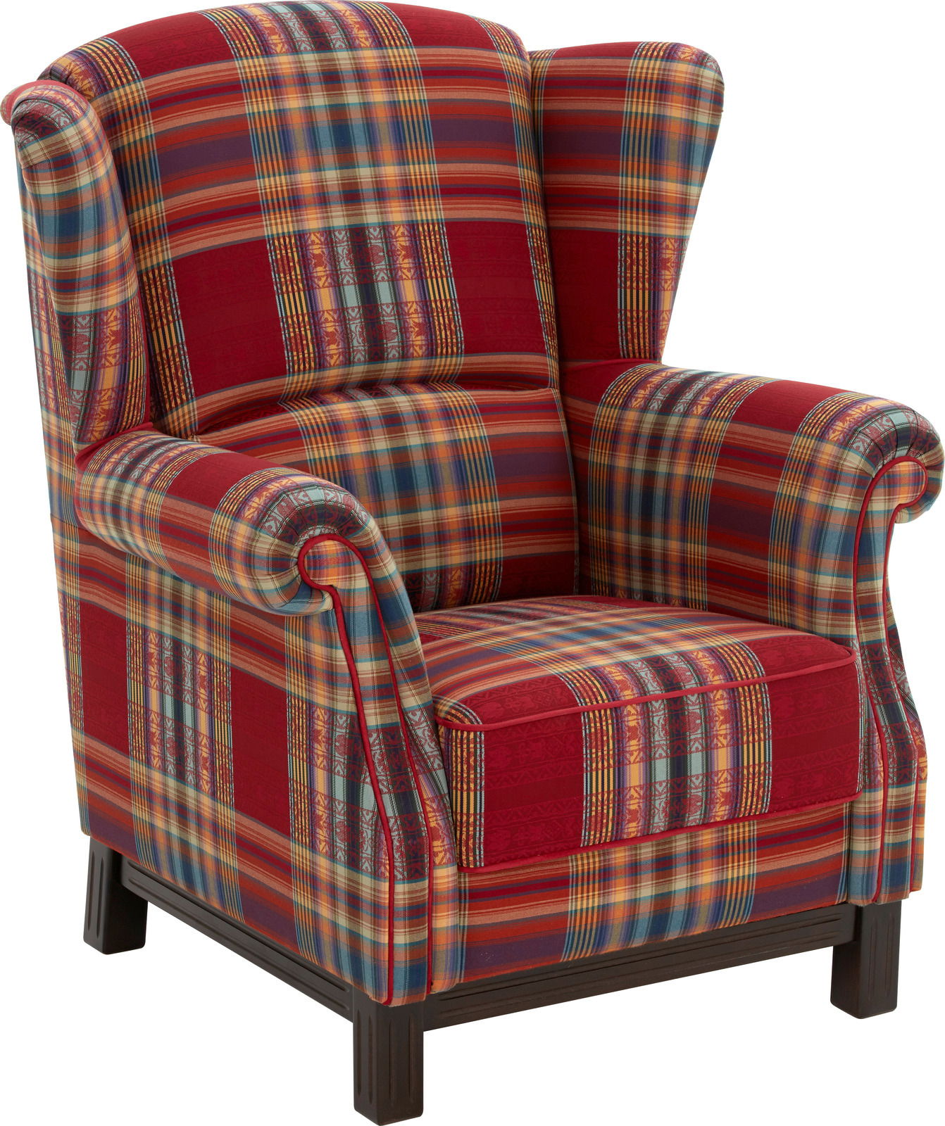 Solitärsessel mit buntem Karomuster, Vorderansicht