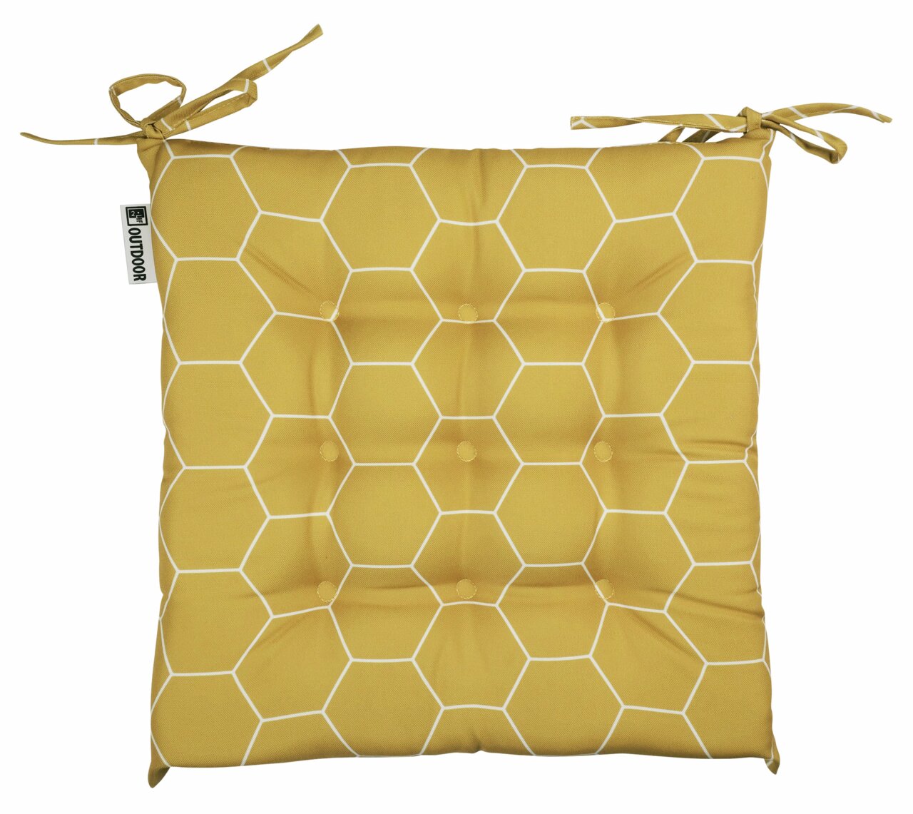 Gelbes Stuhlkissen mit weißem Wabenmuster, Draufsicht