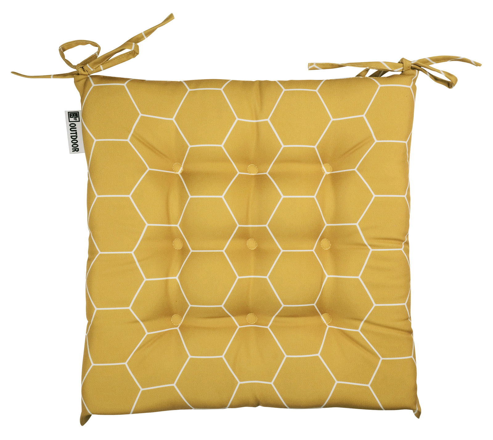 Gelbes Stuhlkissen mit weißem Wabenmuster, Draufsicht