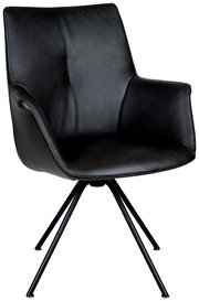 Schwarzer Sessel mit Armlehnen und modernem Design, seitliche Perspektive