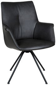 Schwarzer Sessel mit Armlehnen und modernem Design, seitliche Perspektive