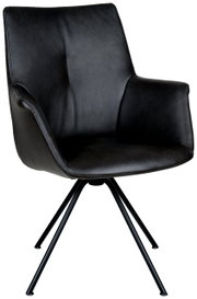 Zwarte fauteuil met armleuningen en een modern ontwerp, zijaanzicht
