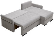 Graues Ecksofa in ausgeklappter Position, Ansicht von oben.
