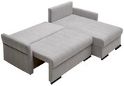 Graues Ecksofa in ausgeklappter Position, Ansicht von oben.