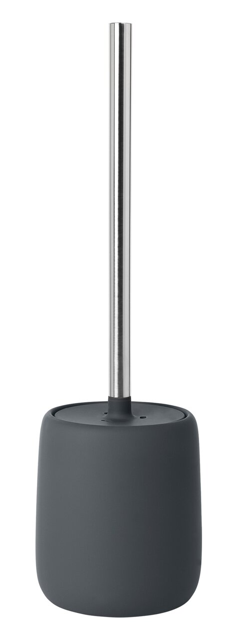 blomus WC-Bürste SONO WC-Bürste mit modernem Design, grauer Behälter und Edelstahlgriff, seitliche Perspektive