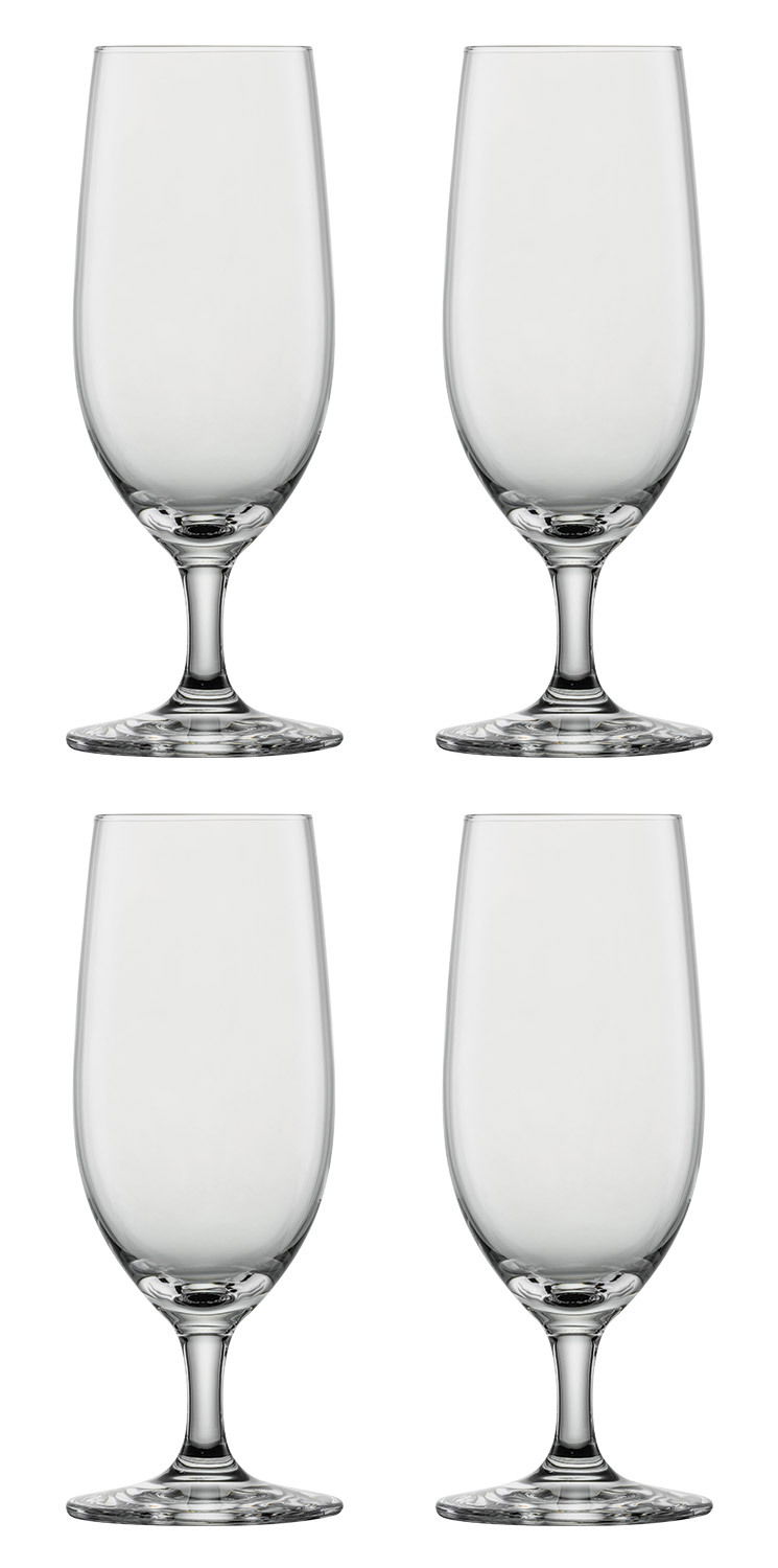 Vier Biertulpen-Gläser in einer frontalen Ansicht, ideal für stilvollen Biergenuss.