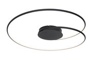 Moderne LED-Deckenleuchte in schwarzem Design mit spiralförmigem Leuchtring, seitliche Perspektive