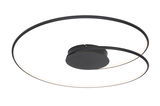 Moderne LED-Deckenleuchte in schwarzem Design mit spiralförmigem Leuchtring, seitliche Perspektive