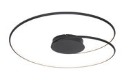 Moderne LED-Deckenleuchte in schwarzem Design mit spiralförmigem Leuchtring, seitliche Perspektive