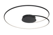 Moderne led-plafondlamp in zwart met een spiraalvormige lichtring, zijaanzicht