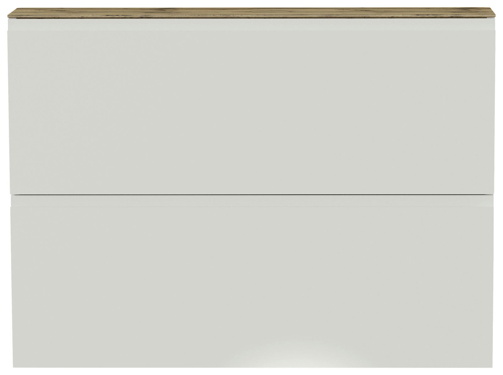 Moderner Hängeschuhschrank 2K-T22 in Weiß mit Holzoberfläche, frontale Ansicht