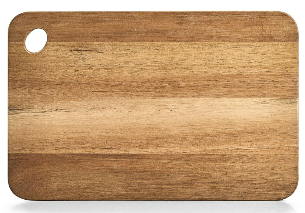 Schneidebrett aus Akazienholz mit abgerundeten Ecken und Loch, Draufsicht