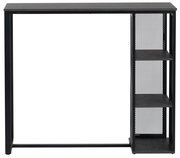 Moderner schwarzer Bartisch mit integriertem Regal, Frontalansicht