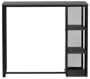 Moderner schwarzer Bartisch mit integriertem Regal, Frontalansicht