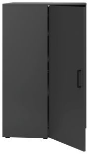 Schwarze Eckkommode mit geöffneter Tür, Frontansicht