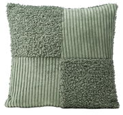 Grüne Kissenhülle 40x40cm mit gemustertem Design aus flauschigen und gerippten Stoffen, Vorderansicht