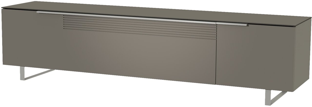 Modernes XL TV-Lowboard in grauer Farbe, seitliche Perspektive