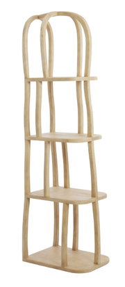 Standregal aus hellem Holz mit vier Regalböden, seitliche Perspektive