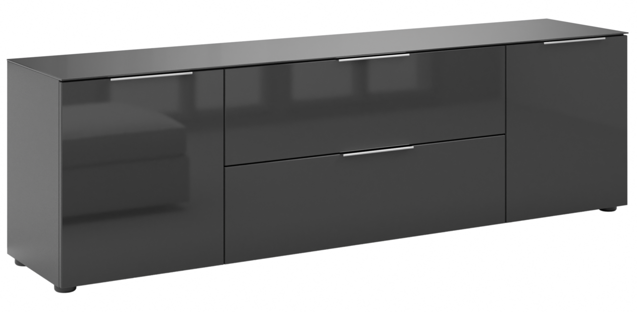 Novel TV-Lowboard STYLE Modernes TV-Lowboard in dunklem Hochglanz mit drei Türen und einer Schublade, Frontansicht
