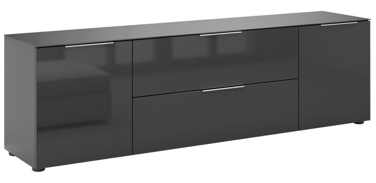 Novel TV-Lowboard STYLE Modernes TV-Lowboard in dunklem Hochglanz mit drei Türen und einer Schublade, Frontansicht