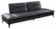 Modernes dreisitziges Sofa in dunklem Leder, seitliche Perspektive