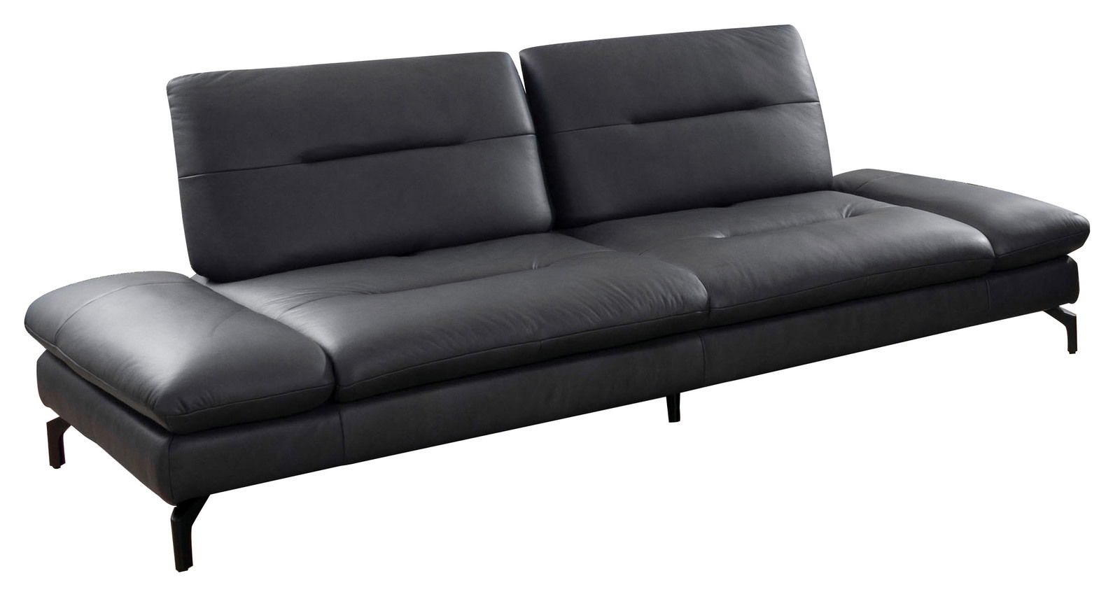 Modernes dreisitziges Sofa in dunklem Leder, seitliche Perspektive