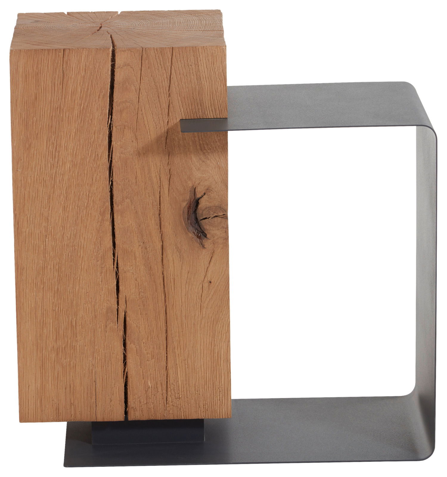 Beistelltisch aus Holz und Metall, seitliche Perspektive