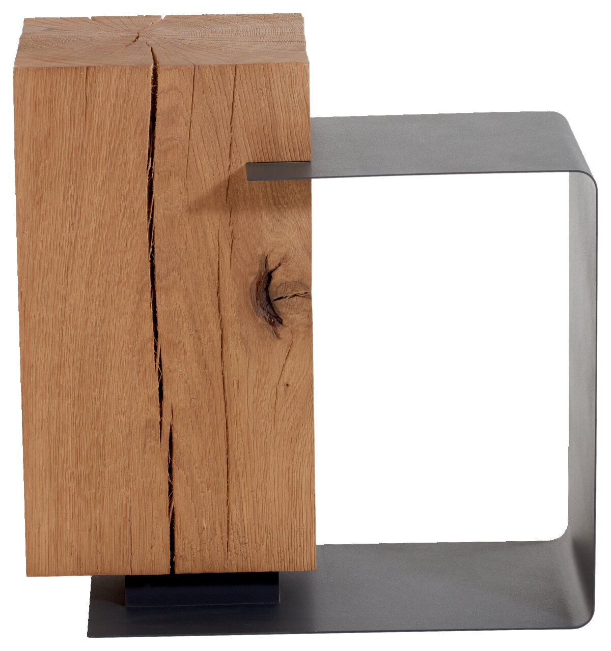 Beistelltisch aus Holz und Metall, seitliche Perspektive