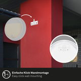 Akku-Außenwandleuchte mit einfacher Klick-Wandmontage, seitliche Perspektive