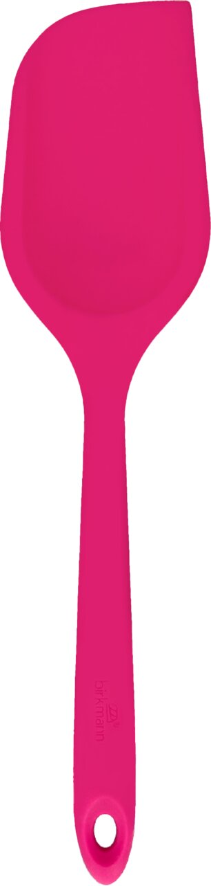 Pinkfarbener Silikonlöffel aus der Vogelperspektive