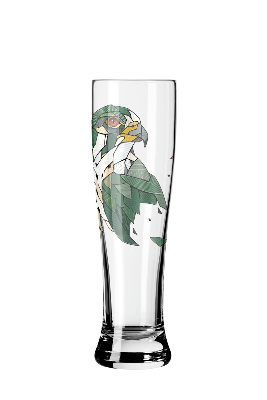 Weizenglas mit buntem Adler-Design, Frontalansicht